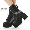 Autumn Winter Chain Punk Woman Trend Belt Buckle Gothic Black Side Zipper 8.5CM Chunk Heel Mid calf Everyday Use
