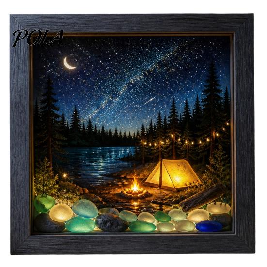 Soft Non-dazzling Night Light LED Photo Frame, Up Picture Wooden with 3D Surround Wall Decor Scenic Art Print, Ambient Lighting for Bedroom