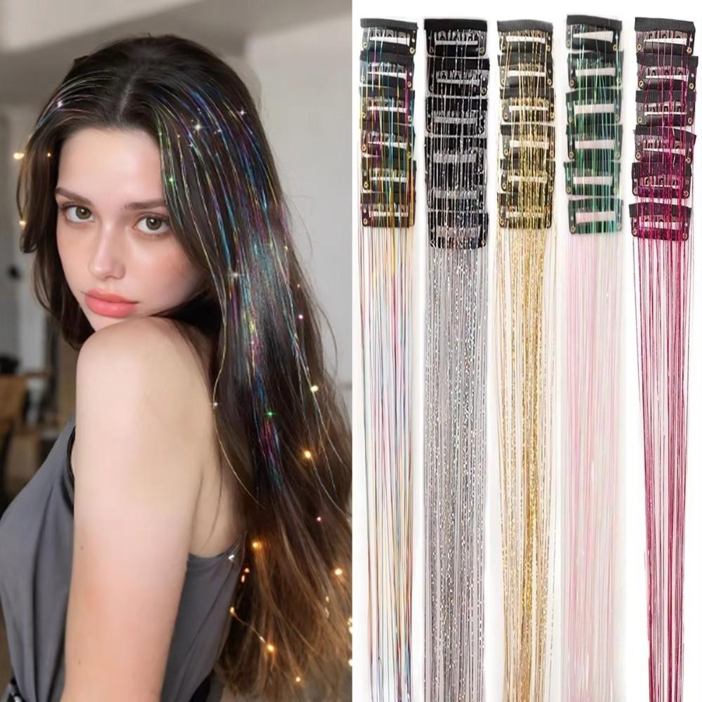 Highlights Clip Clip In Hair Extensions Colored Fairy Hair Hair Tinsel Shiny Long Straight Hair Extension Clip