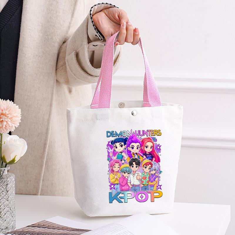 Kpop Portable Canvas Bag Plus Snap Button Solid Color Korean Version Canvas Bag Going Out Portable Tote Bag