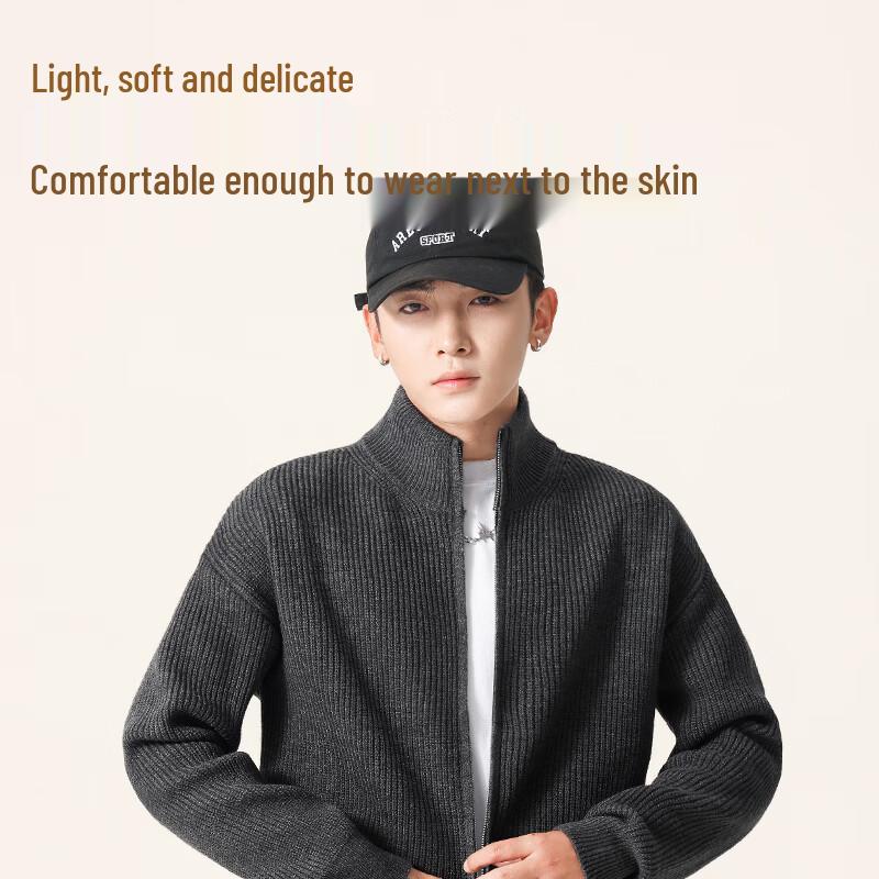 Xuezhongfei Men's Winter Stand-Collar Zipper Cardigan Sweater