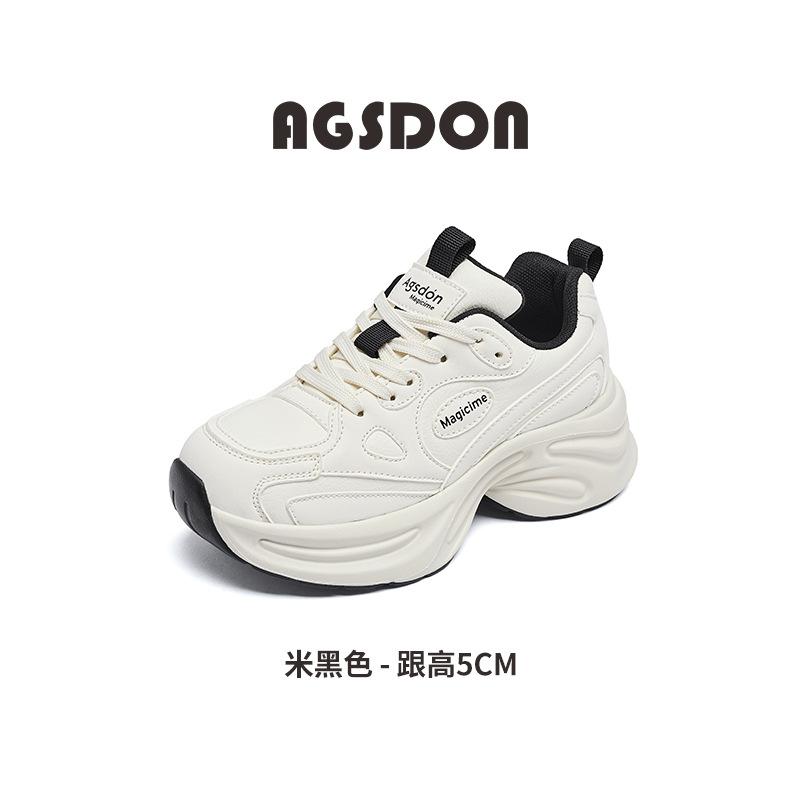 Augustine platform dad shoes new spring and autumn leather surface little white sports shoes student casual running shoes 35