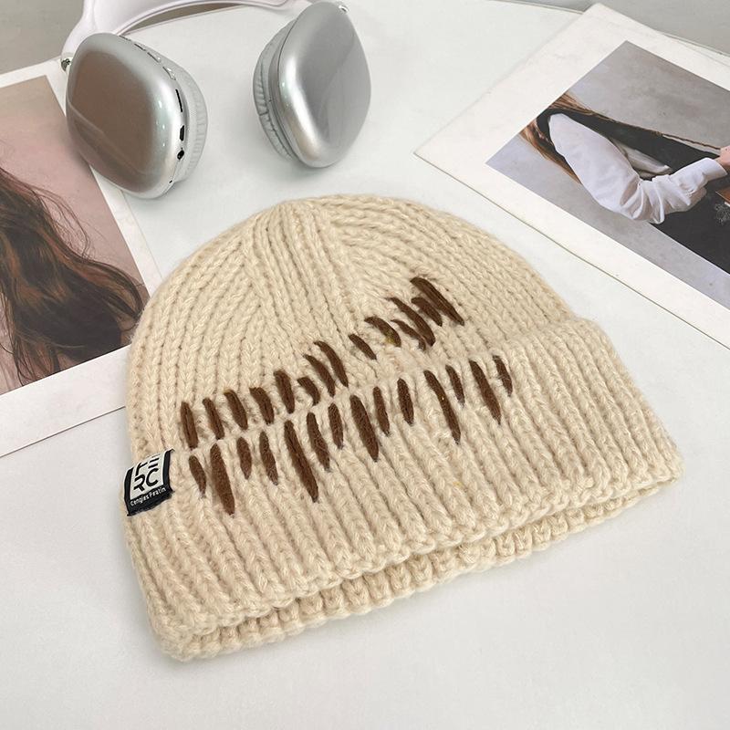 Korean Style All match Knitted Hat Warm Ear Protection Pullover Hat for Women Autumn and Winter Personalized Cold Hat Thickened Plush Hat Small Face