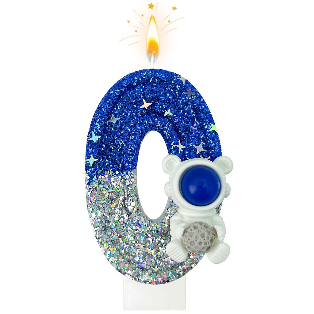Spaceship Astronaut 0-9 Universe Sparkler Candle for Birthday Cake Boy, Topper for Party Decorations Anniversary Celebrations