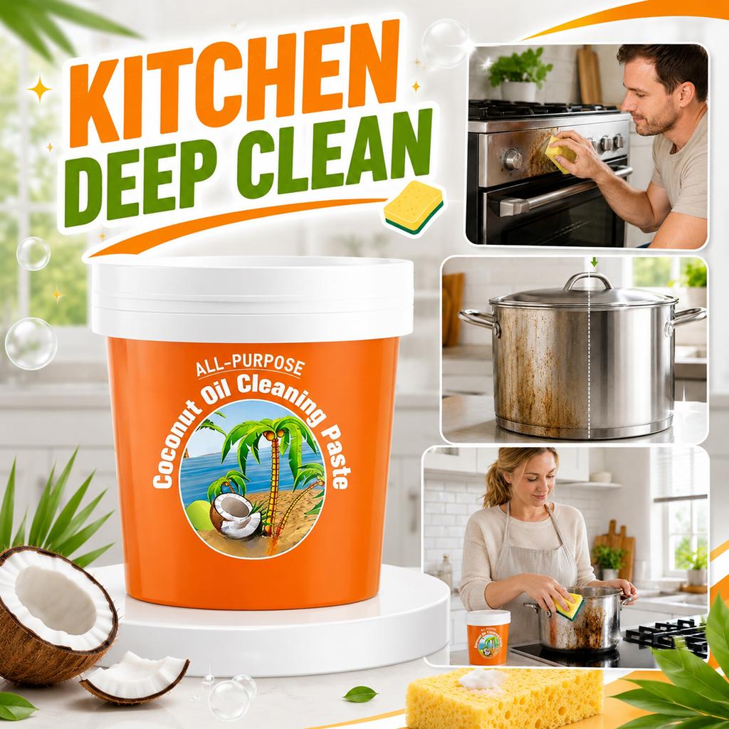 Pasta Limpiadora de Aceite de Coco de Uso General Limpiador Doméstico Multiusos para Cocina Baño Manchas Difíciles y Superficies