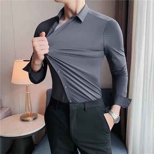 Übergröße 4XL-M Hohe Elastizität Nahtlose Hemden Herren Langarm Top Qualität Slim Casual Luxushemd Soziale Formelle Kleiderhemden
