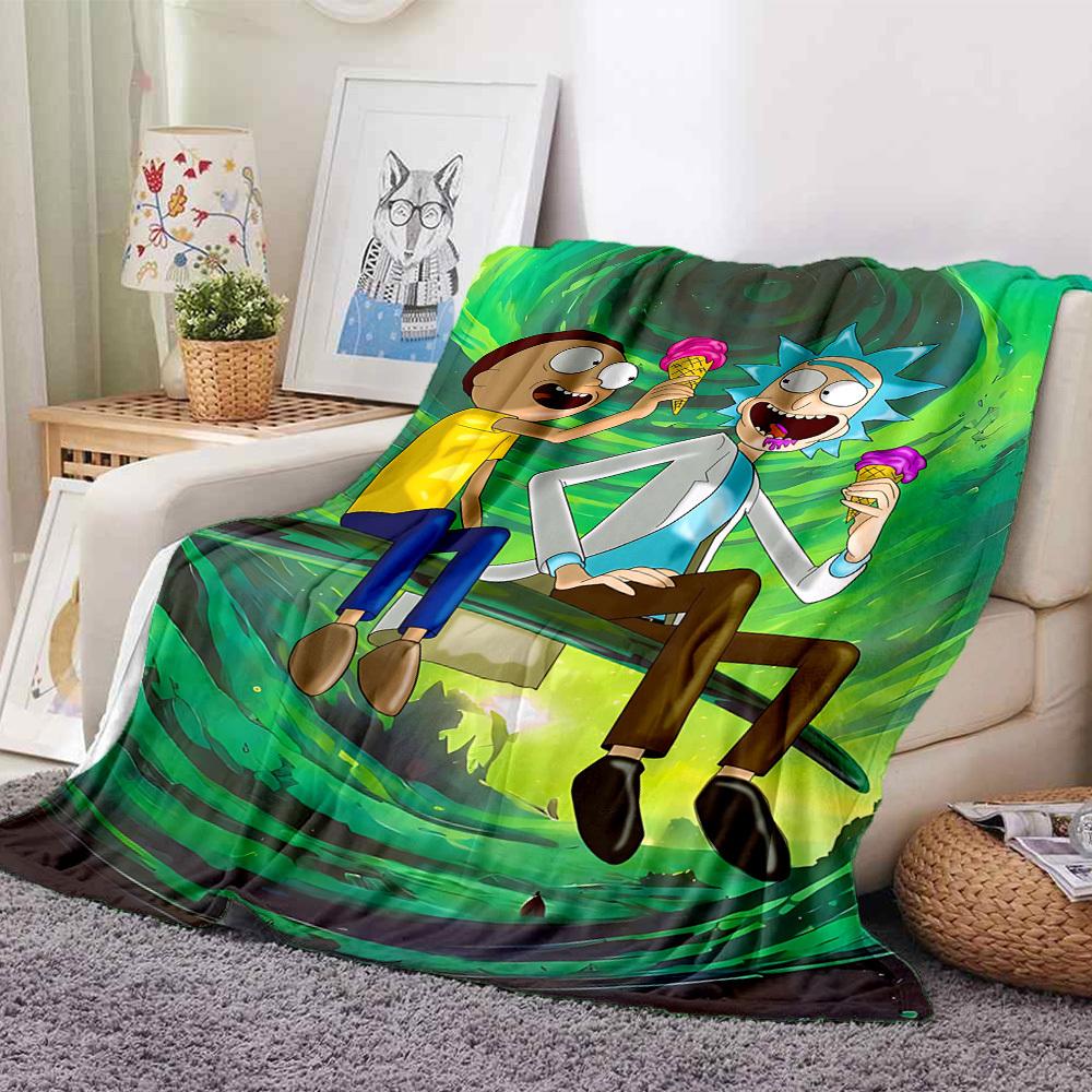 1pc Rick and Morty Blanket Lightweight Flannel Throw For Sofa, Bed, Travel, Livingroom, Office, Couch, Chair, And Bed