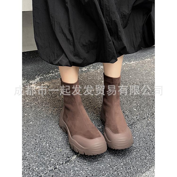 2025 Autumn and Winter New~ Comfortable and Versatile Thick-heeled Short Boots Women's Commuting Round Head Height Increase 4cm Thick-soled Martin Boo