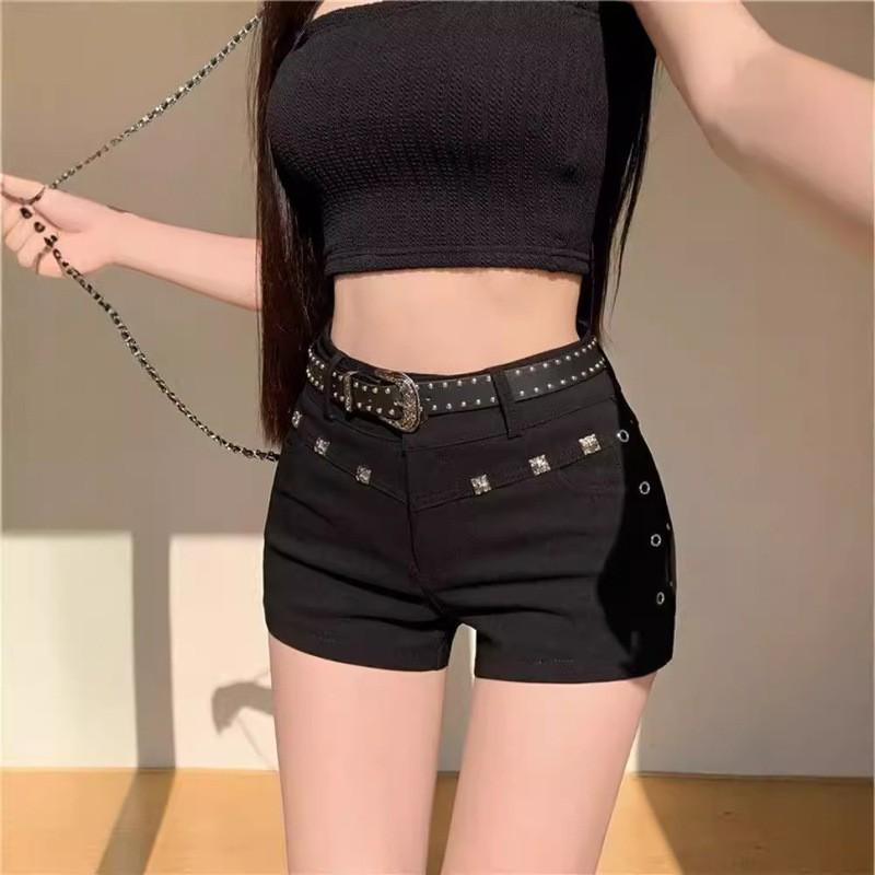 High Waist Stretch Denim Shorts Women - Slim Fit Cropped Straight Leg Jeans Black 2025
