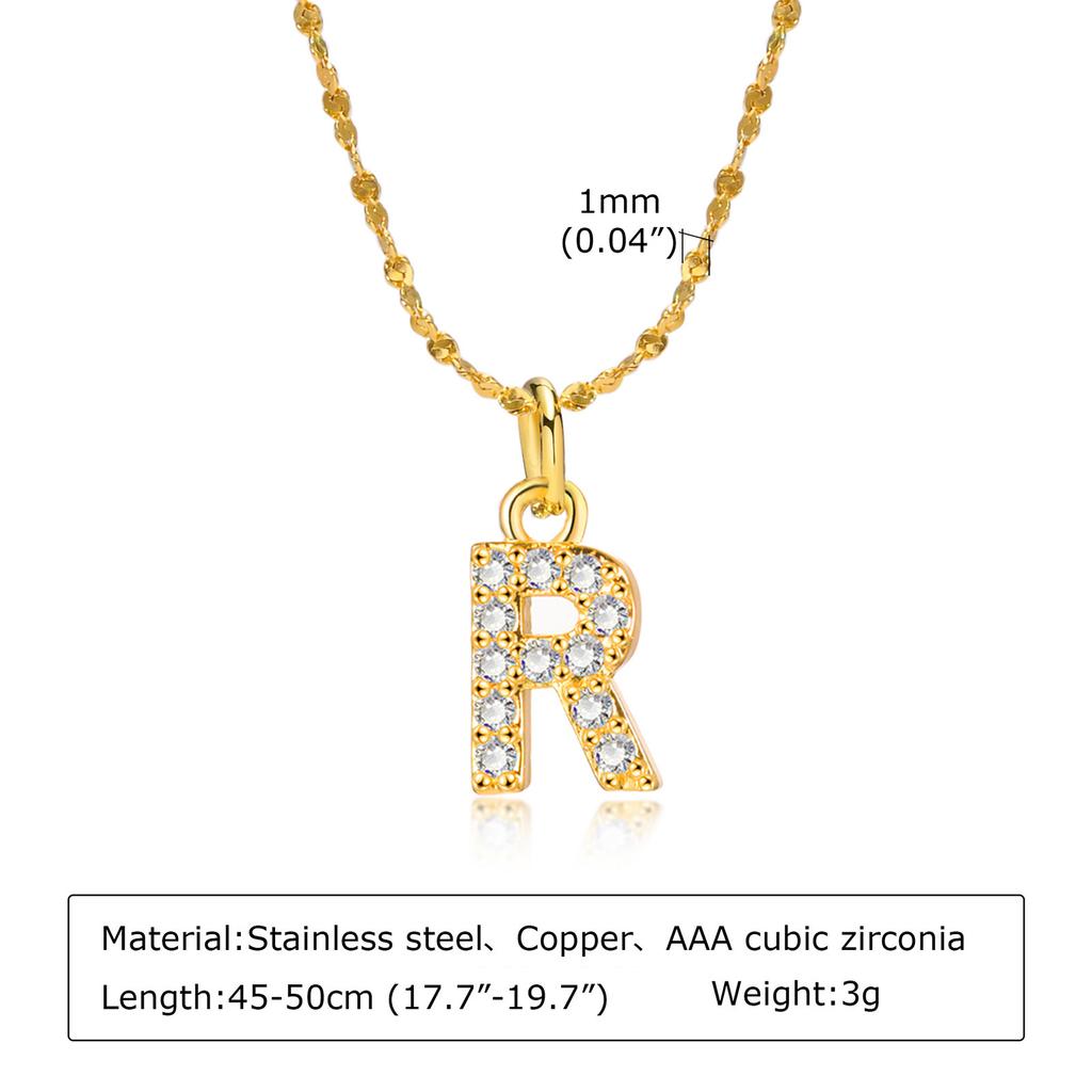 A-Z Initial 26 Letters AAA Cubic Zirconia Pendants Necklace For Women, Stainless Steel Dainty Charm Necklaces Fashion Jewelry