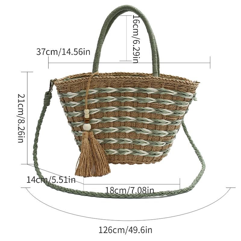 Contra-color Women's Woven Tote Shoulder Bag Eco-friendly Material Fine Workmanship Excellent Quality Holiday Shopping Date