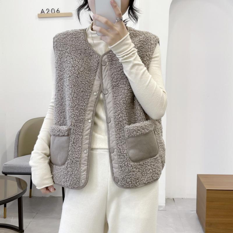 Vest Women's Autumn and Winter New Lamb Wool Vest Women's Versatile Short Vest Vest Jacket