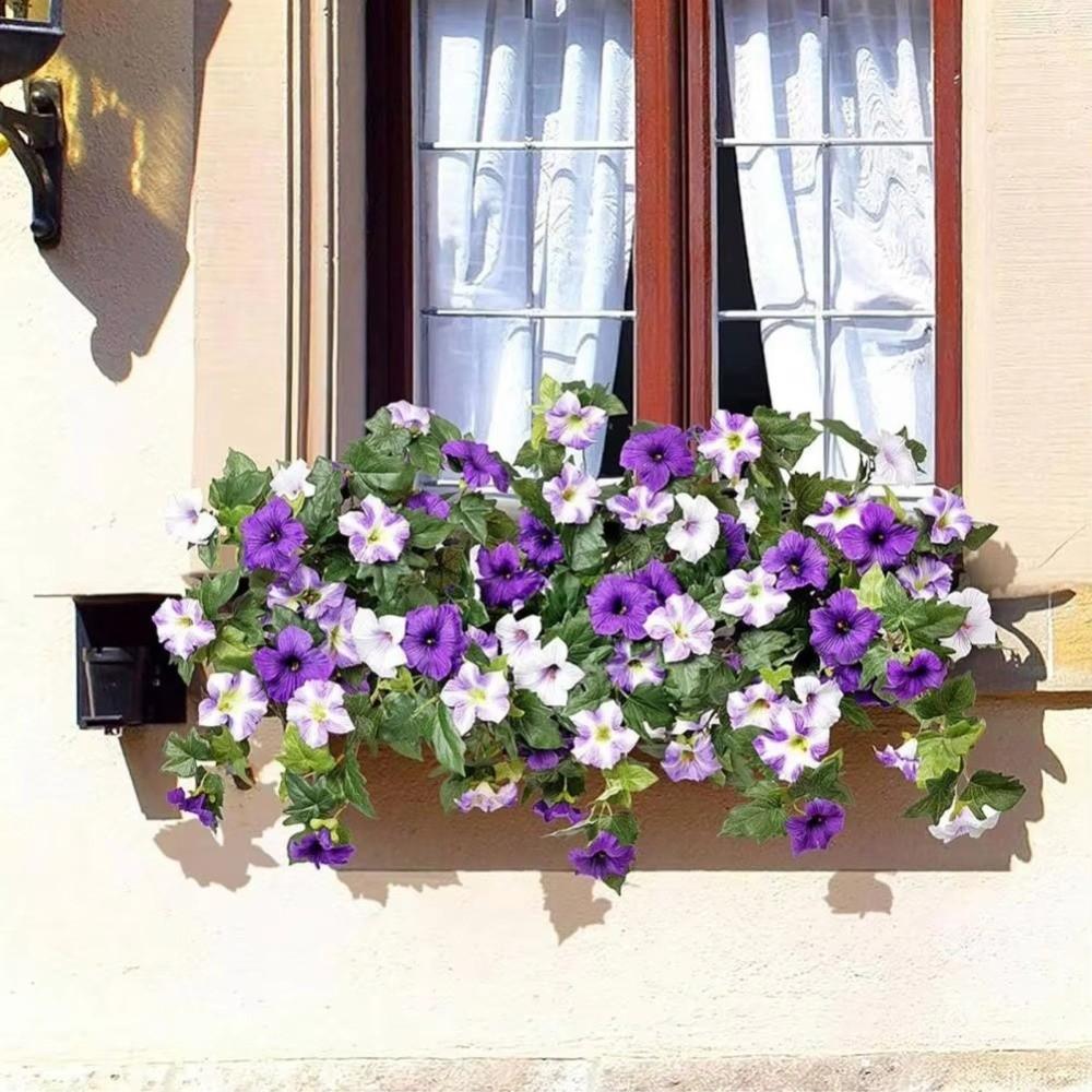 UV Resistant Simulated Leaf Vines Realistic Faux Petunias Artificial Petunias Flowers  Balcony