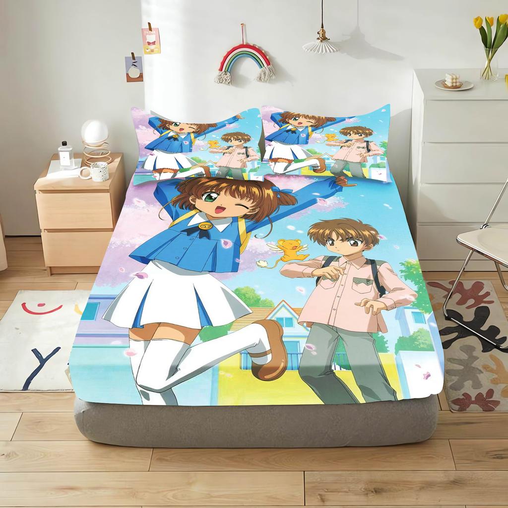 Cardcaptor Sakura Cartoon Fitted Sheet Cover For Teenager, Elastic Bedding, Cute Digital Printing Sheets, Bedding Children