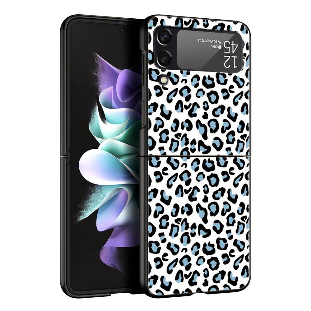 Phone Case for Samsung Galaxy Z Flip 3 4 5 6 Folding Black Shell For Samsung Z Flip4 Flip5 PC Hard Cover Leopard Cheetah print