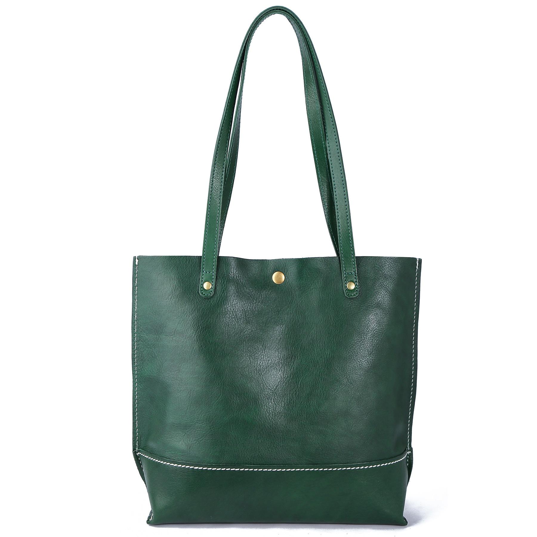 

Genuine Leather Tote Bag, Large Capacity Casual Commuting Handbag, Simple Ladies Bag, Underarm Bag темно-зелений колір