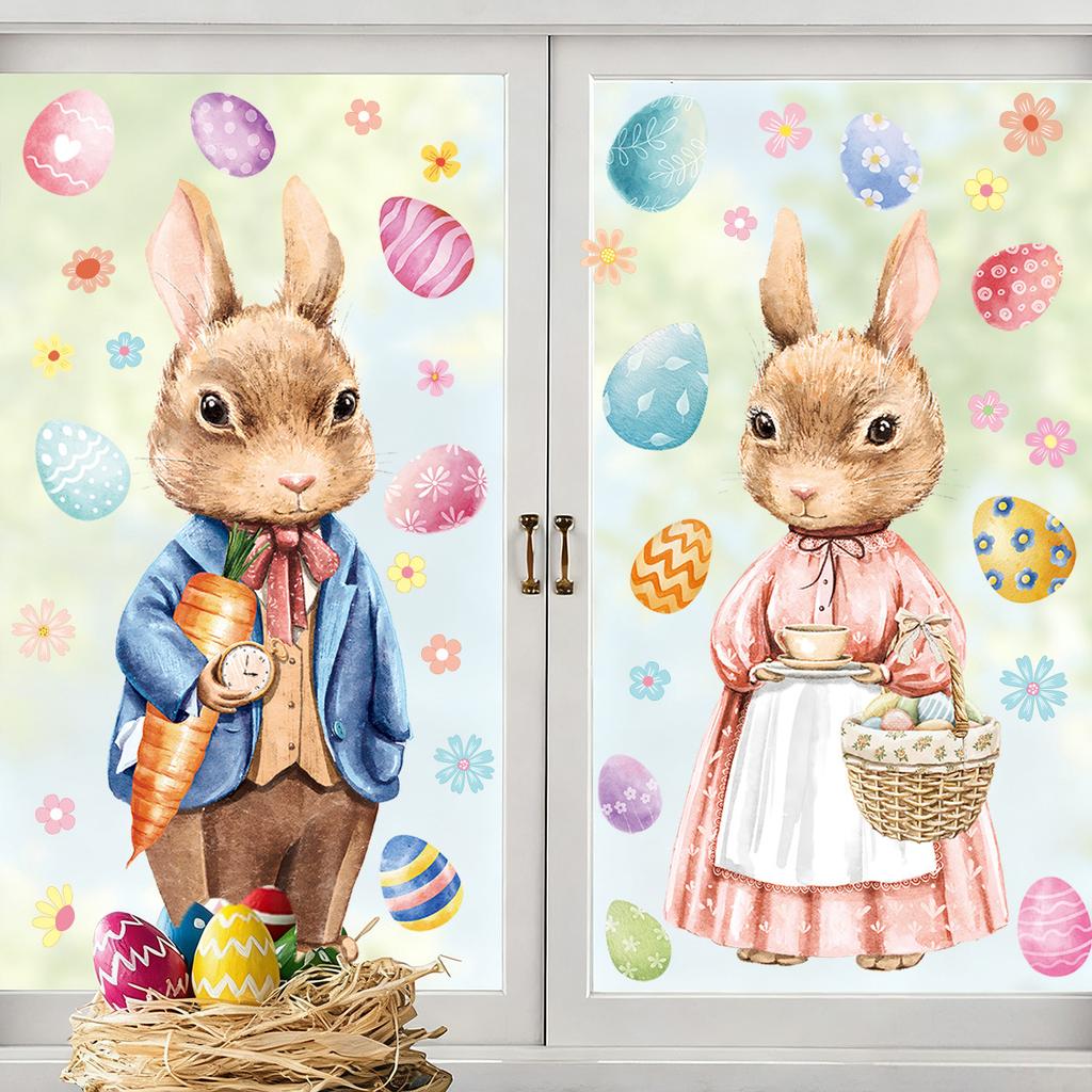 Osterhase statische Haftfolien Niedliche Fensterdekoration für Glastüren Heim-Festdekoration
