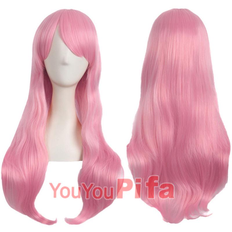 Long Curly Cosplay Wig for Women - 70cm, Gold/Pink/Blue, Realistic Full Wig with Headband