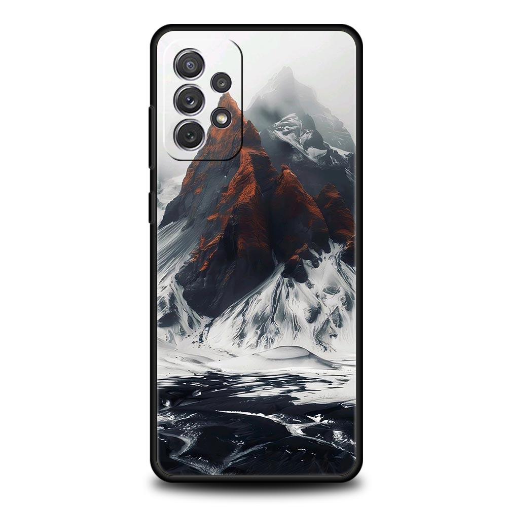 Black Mountain Peak Phone Case for Samsung Galaxy A55 A35 A17 A07 A15 A13 A25 A51 A71 A72 A73 A32 A52 A52S A41 5G Soft TPU Shell