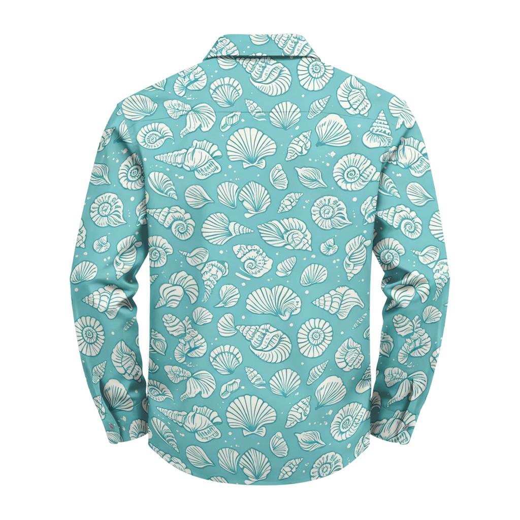 Men's Hawaiian Loose Fit Long Sleeve Shirt with Classic Collar Vintage Casual Button Down Shirt Suitable for Spring and Autumn Wear
