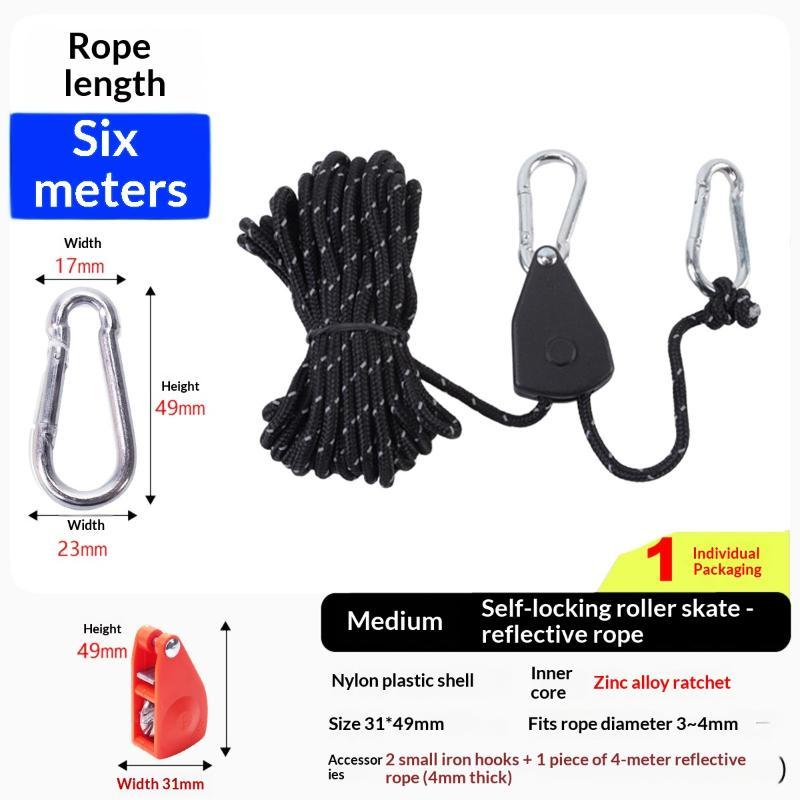 4/6M Adjustable Camping Tent Awning Wind Rope With Fastener Buckle Pulley Tensioner Ratchet Hangers For Lights