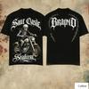 Oversized Black Cotton TShirt with Bold Skeleton Biker Graphic and Thorn Gothic Text Unisex Streetwear Tee