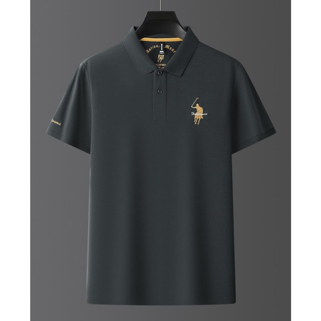 Trend Hub Luxus Stickerei Herren Poloshirt Dünn Atmungsaktiv 100% Baumwolle Schwarz Marineblau Revers Kurzarm Tops Markenkleidung