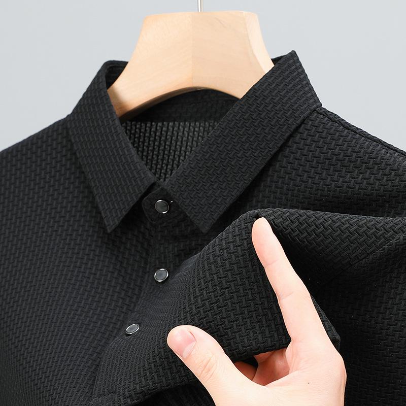 Men's Summer Lapel Bone Pattern Ice Silk Polo Shirt, Short-Sleeve, Lightweight.