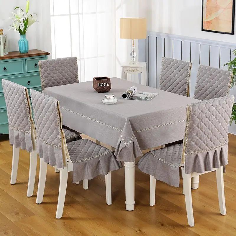 Cotton And Linen Stain Resistant Tablecloth Dining Chair Cover Tablecloth Set Rectangular Table Cloth Stool Anti Slip Seat Mat