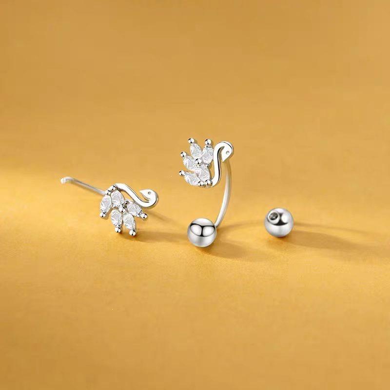Elegant U-Shaped Zirconia Swan Stud Earrings - Versatile No-Piercing Jewelry for Women