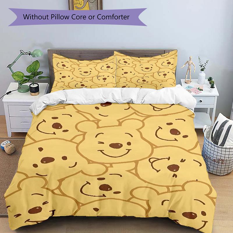 3pcs Set Pooh Bear1pc of Quilt Cover+2pcs of Pillowcase, No Core, Print Bedding, All Seasons Bedroom Setting055