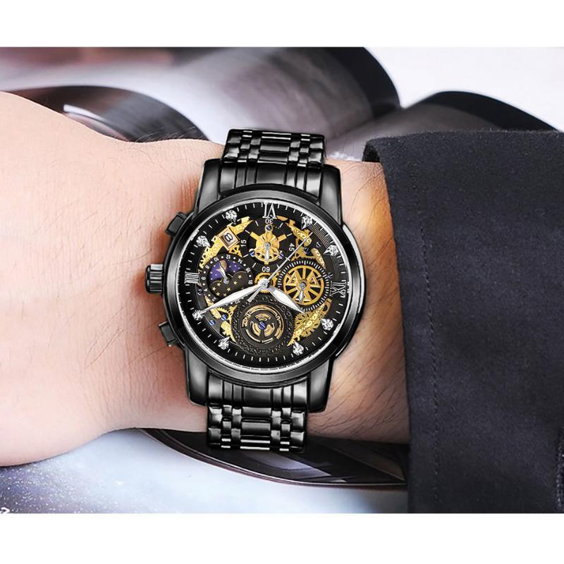 WWOOR Skeleton Watch Trendy Business Men's Watches Waterproof Fashion Quartz Men's Watches