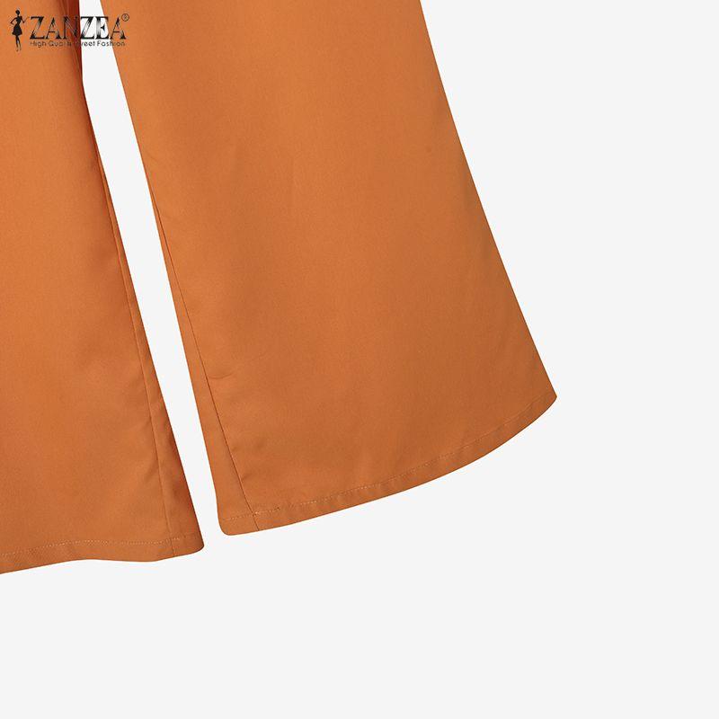 ZANZEA Women Long Sleeve Print Blouse and Pants Casual Two Piece Suit Sets