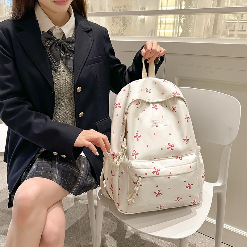 Schultasche für Studenten mit Schleifendruck, Rucksack mit großem Fassungsvermögen, Damen-Computerrucksack