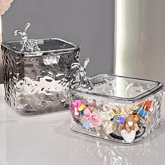 Transparent Storage Box Desktop Organizer with Press Type Lid Dressing Table Storage Case for Keys Trinkets Hairpins Scrunchies