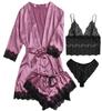 European & American Women's Sexy Lace Pajamas, Plus Size, 4-Piece Set - Homewear & Lingerie