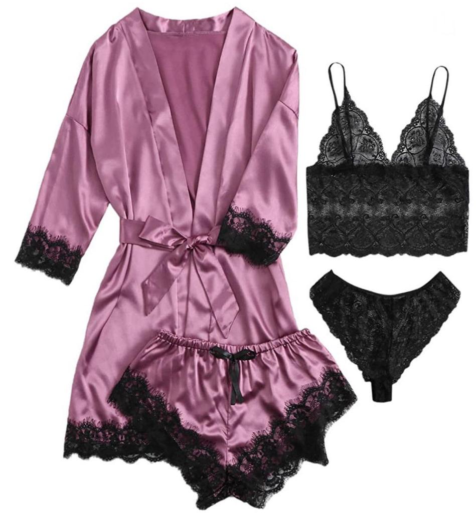 European & American Women's Sexy Lace Pajamas, Plus Size, 4-Piece Set - Homewear & Lingerie