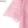 ZANZEA Women Casual Round Neck Summer Short Sleeve Patchwork Crochet Dress