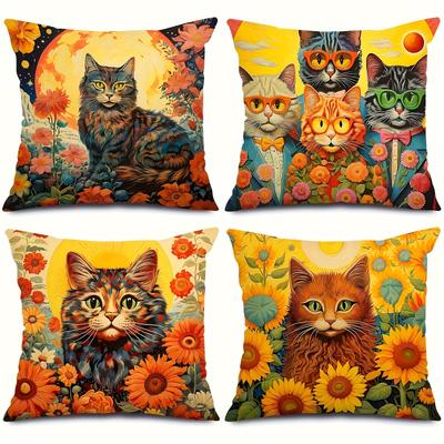 Retro Pop Style Cat Theme Digital Printing Pillow Cover Short Plush Suitable Living Rooms Bedrooms Sofas Throw Cushion Cover