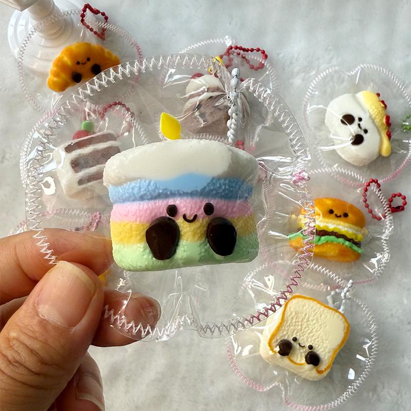 Cute Mini Dessert Bread Cake Toast Hamburger  Cartoon Sandwich Cookie Silicone Squeeze Fingertip Stress Relief Squshy  Girl Gift