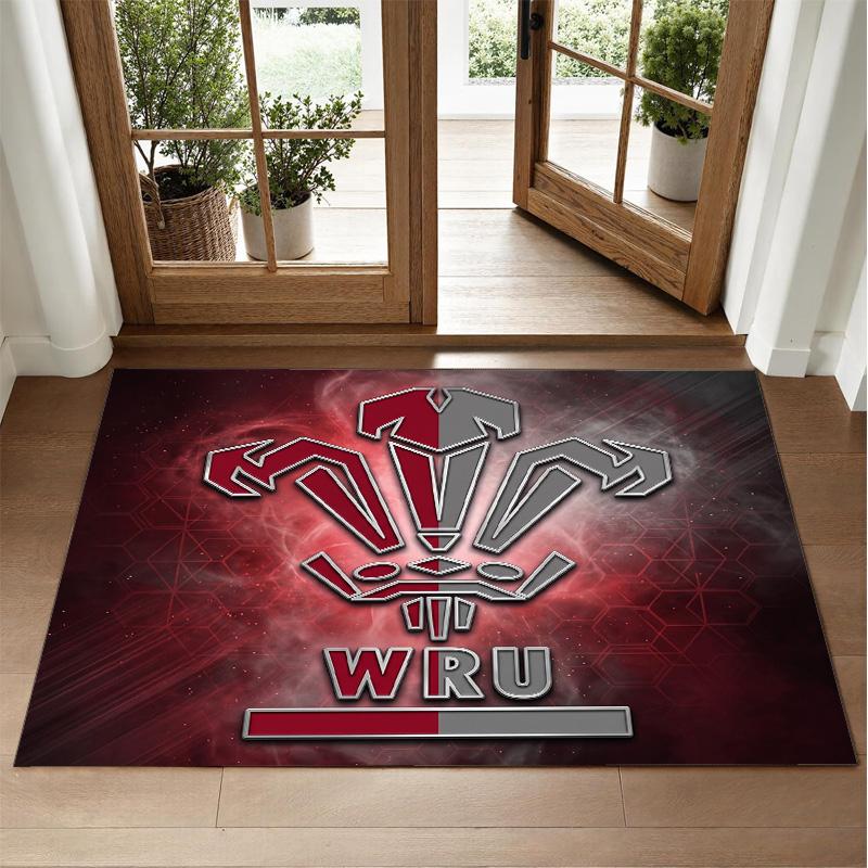 Wales Rugby Design Crystal Velvet Rug Soft Decorative Mat for Bedroom Entrance