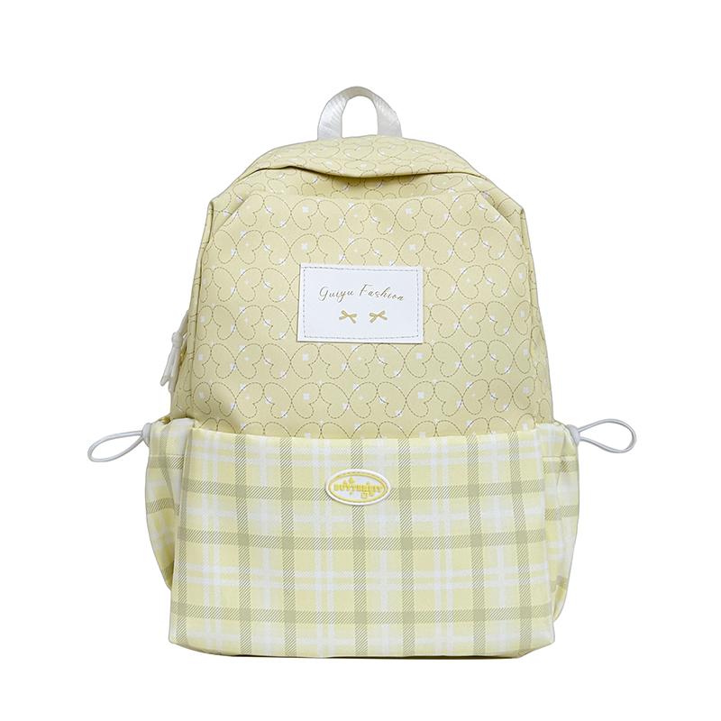 Plaid Backpack Junior High School Student Schoolbag Plaid Large Capacity Backpack жёлтый