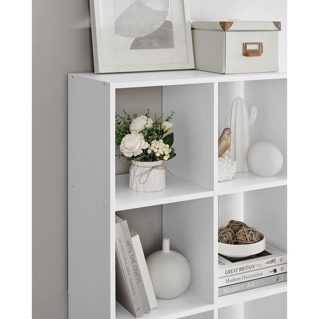 VASAGLE Scandinavian Style Bookcase 10 Compartments Standing Shelf Storage Rack for Living Room Office Bedroom Study Room Divider White