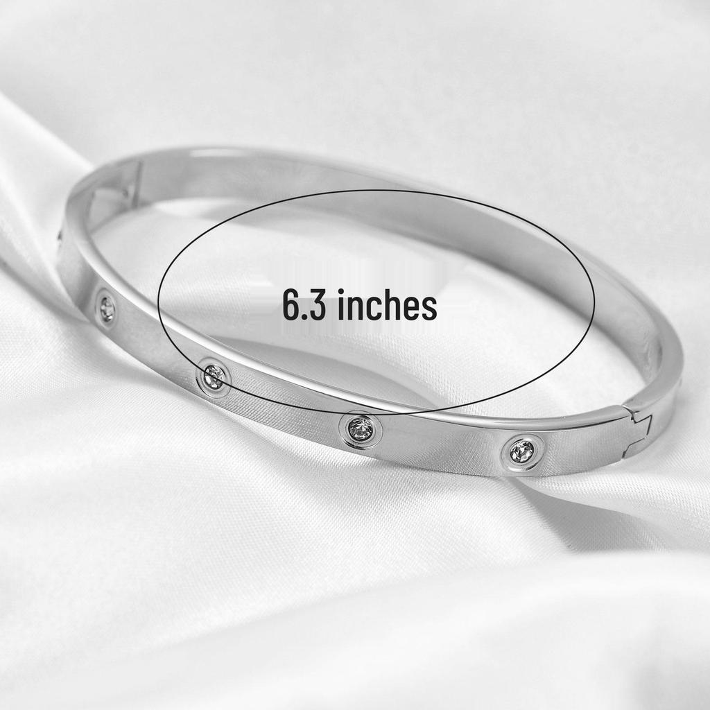 Stylish Zirconia Open Cuff Bracelet - 4MM/6MM Stainless Steel Couple Design