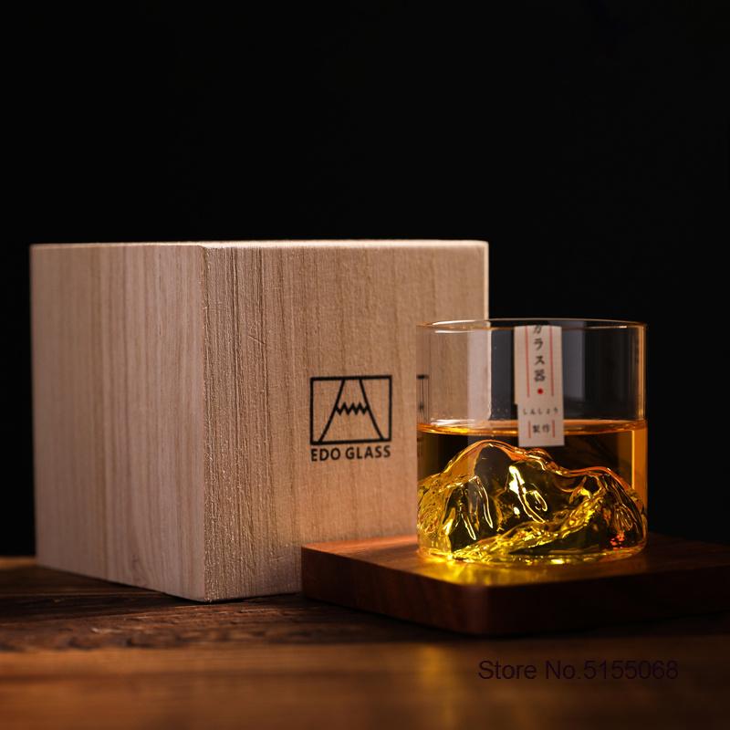 Japan 3D Mountain Whiskey Glass Glacier Old Fashioned Whisky Rock Glasses Whiskey-Glass Wooden Gift Box Vodka Cup Wine Tumbler