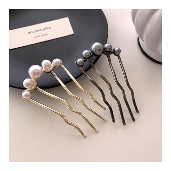 2pcs Hair Pins Set, U-Shaped Hair Accessories for Women, Elegant Pearl Hair Sticks for Updos, Bridal Wedding Party Hair Jewelry, Gold & Black, 9cm x
