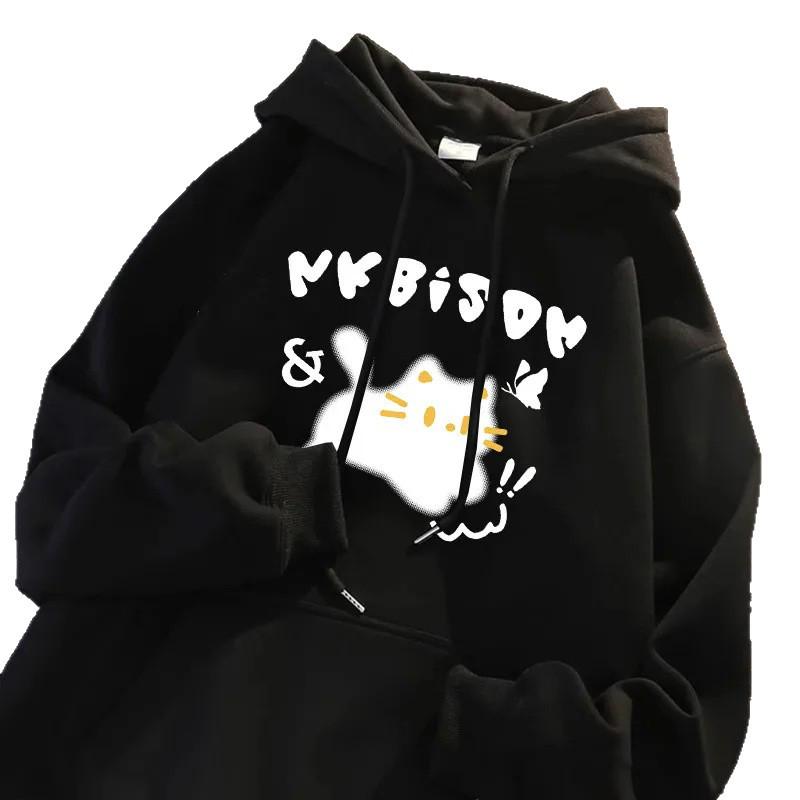 Nadměrná mikina s kapucí s kresleným koťátkem pro ženy a muže - Podzimní zimní bunda ve vysokoškolském stylu