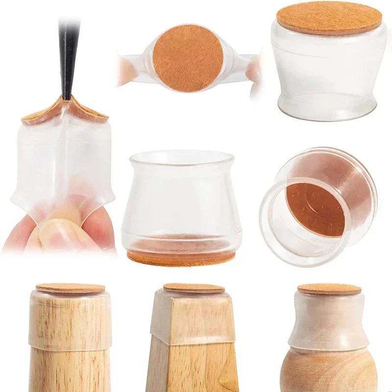 4/8/16Pcs Chair Leg Floor Protectors Silicone Chair Leg Protectors Caps Covers Furniture Pads Sliders with Wrapped Felt Bottom