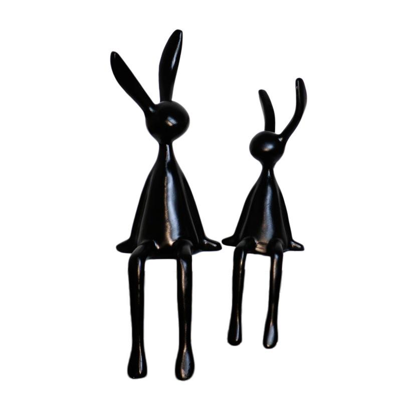 Creative Resin Black and White Cartoon Rabbit Family Desk Decorations - Set of Four