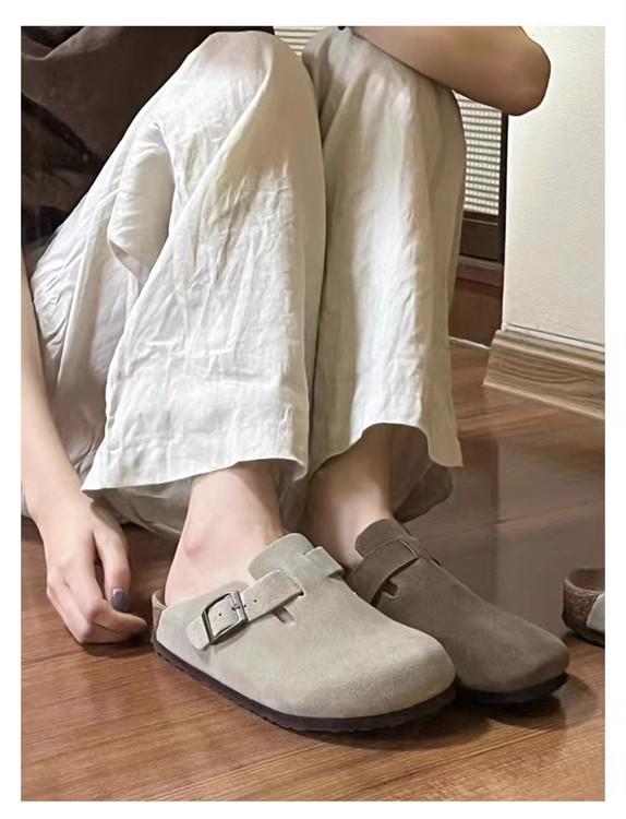 Unisex Genuine Leather Birkenstock Closed-Toe Clogs with Vintage Cork Platform